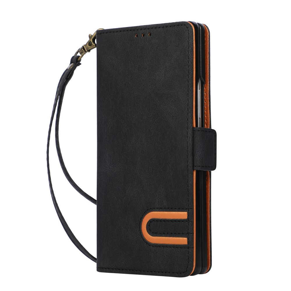 Til Samsung Galaxy Z Fold7 5G Etui U-formet Dekoration Magnetisk Side Lukning Pung Læder Telefoncover med Håndrem
