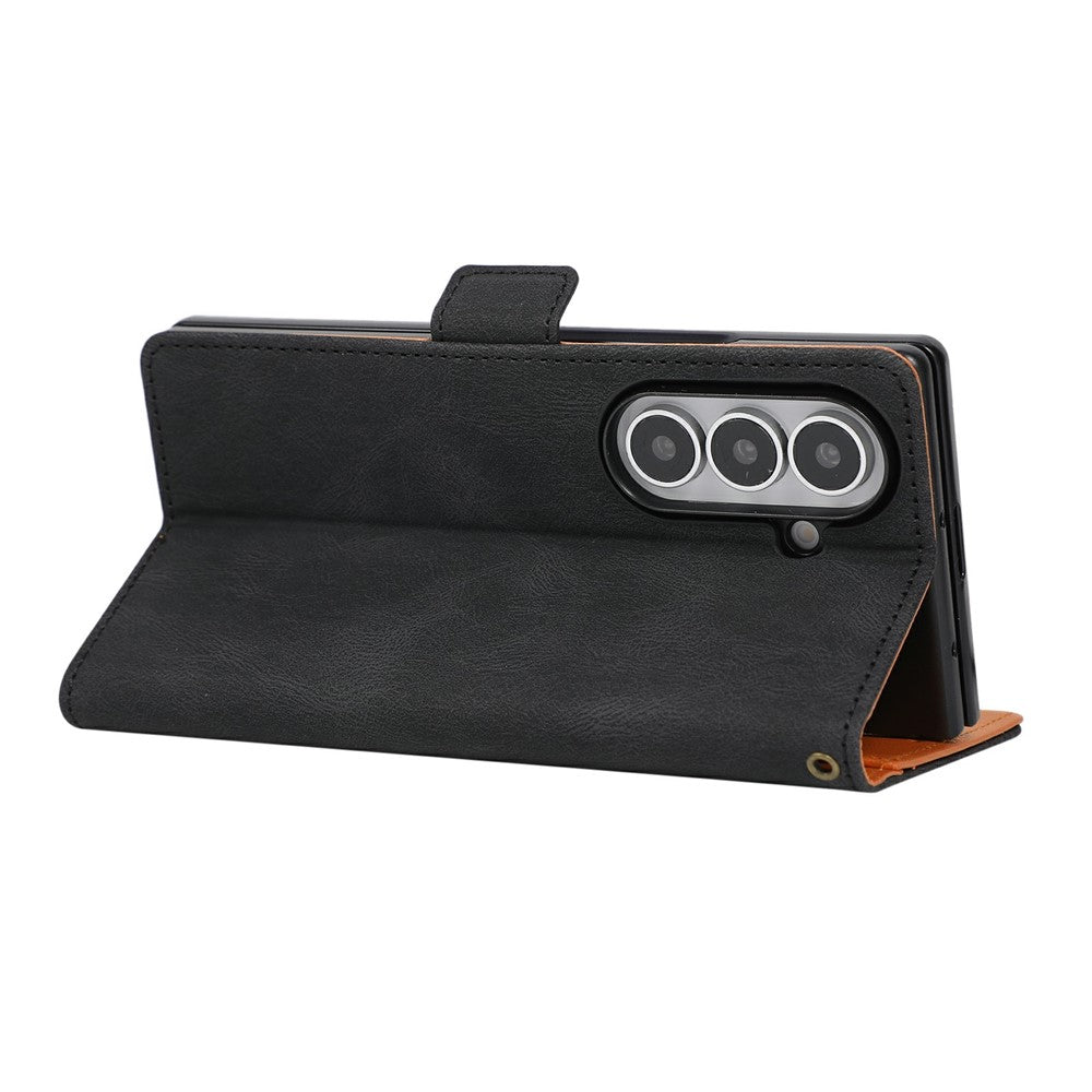 Til Samsung Galaxy Z Fold7 5G Etui U-formet Dekoration Magnetisk Side Lukning Pung Læder Telefoncover med Håndrem
