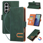 Til Samsung Galaxy Z Fold7 5G Etui U-formet Dekoration Magnetisk Side Lukning Pung Læder Telefoncover med Håndrem