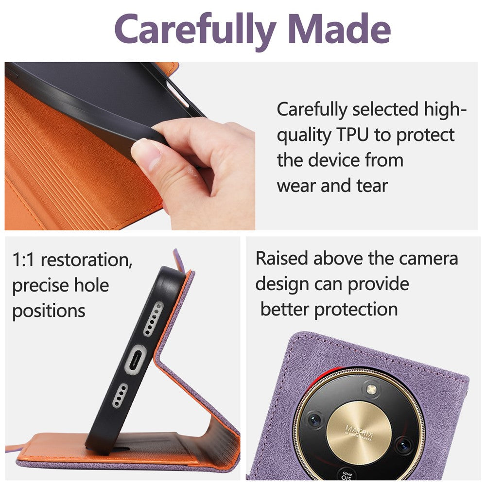 For Honor X70 5G  /  X9d 5G  /  Magic8 Lite 5G Case U-Shape Decoration Magnetic Side Clasp Wallet Leather Phone Cover with Wrist Strap