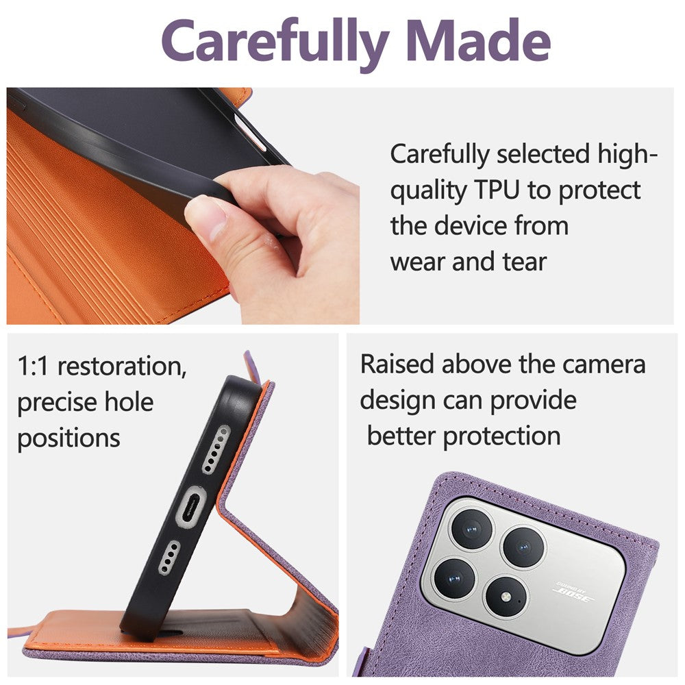 For Xiaomi Poco F8 Pro 5G  /  Redmi K90 5G Case U-Shape Decoration Magnetic Side Clasp Wallet Leather Phone Cover with Wrist Strap