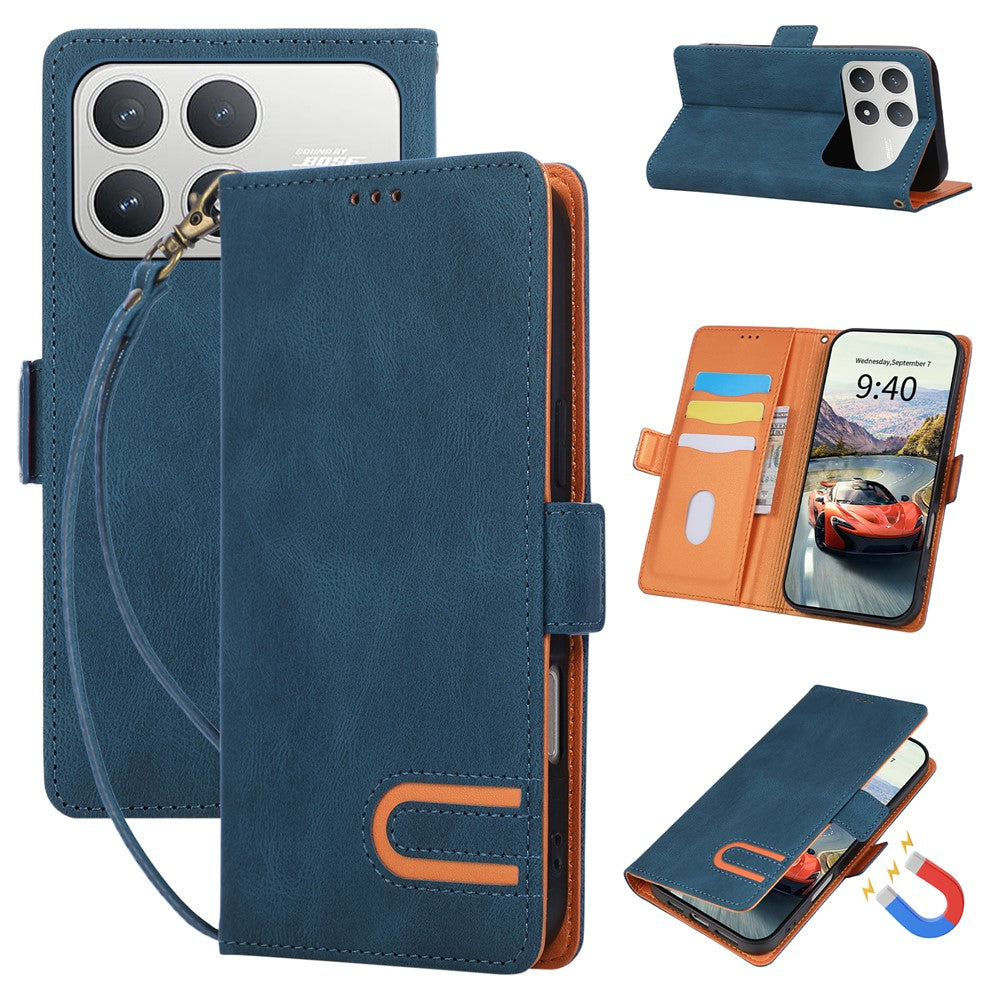 For Xiaomi Poco F8 Pro 5G  /  Redmi K90 5G Case U-Shape Decoration Magnetic Side Clasp Wallet Leather Phone Cover with Wrist Strap