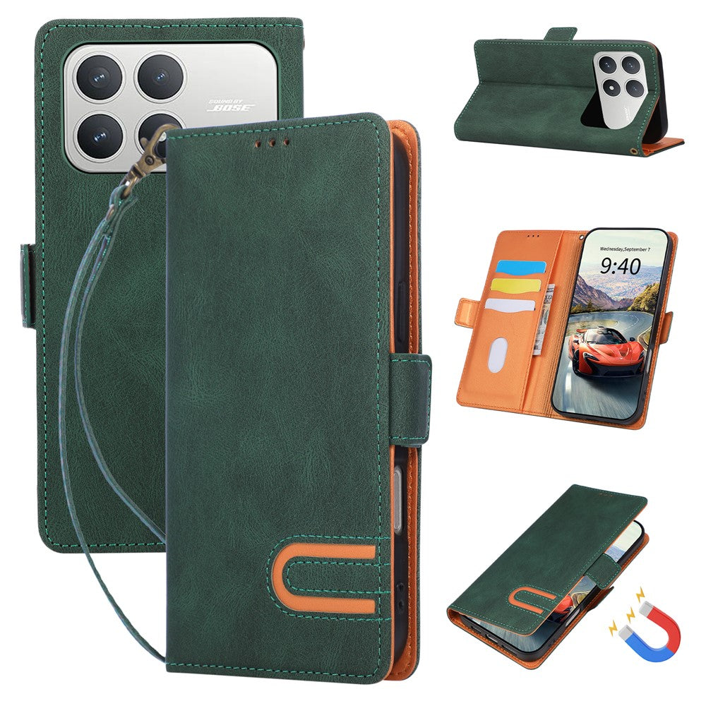 For Xiaomi Poco F8 Pro 5G  /  Redmi K90 5G Case U-Shape Decoration Magnetic Side Clasp Wallet Leather Phone Cover with Wrist Strap
