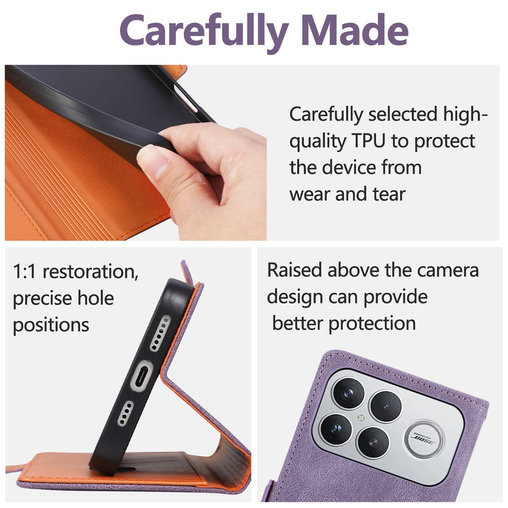 Xiaomi Poco F8 Ultra / Redmi K90 Pro Max 5G-skal U-formad dekoration magnetisk sidospänne plånbok lädermobilskal med handledsrem