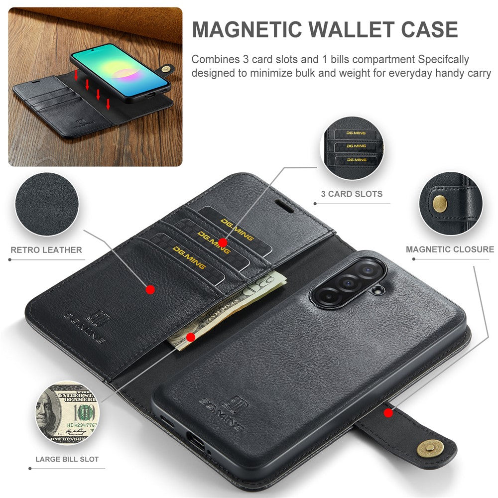DG.MING for Samsung Galaxy A27 5G Leather Wallet Case Detachable 2 in 1 Split Leather Phone Cover