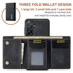 DG.MING M1 Series for Samsung Galaxy A27 5G Phone Case PU + TPU + PC Back Cover with Magnetic Tri-Fold Wallet Kickstand