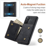 DG.MING M1 Series for Samsung Galaxy A27 5G Phone Case PU + TPU + PC Back Cover with Magnetic Tri-Fold Wallet Kickstand