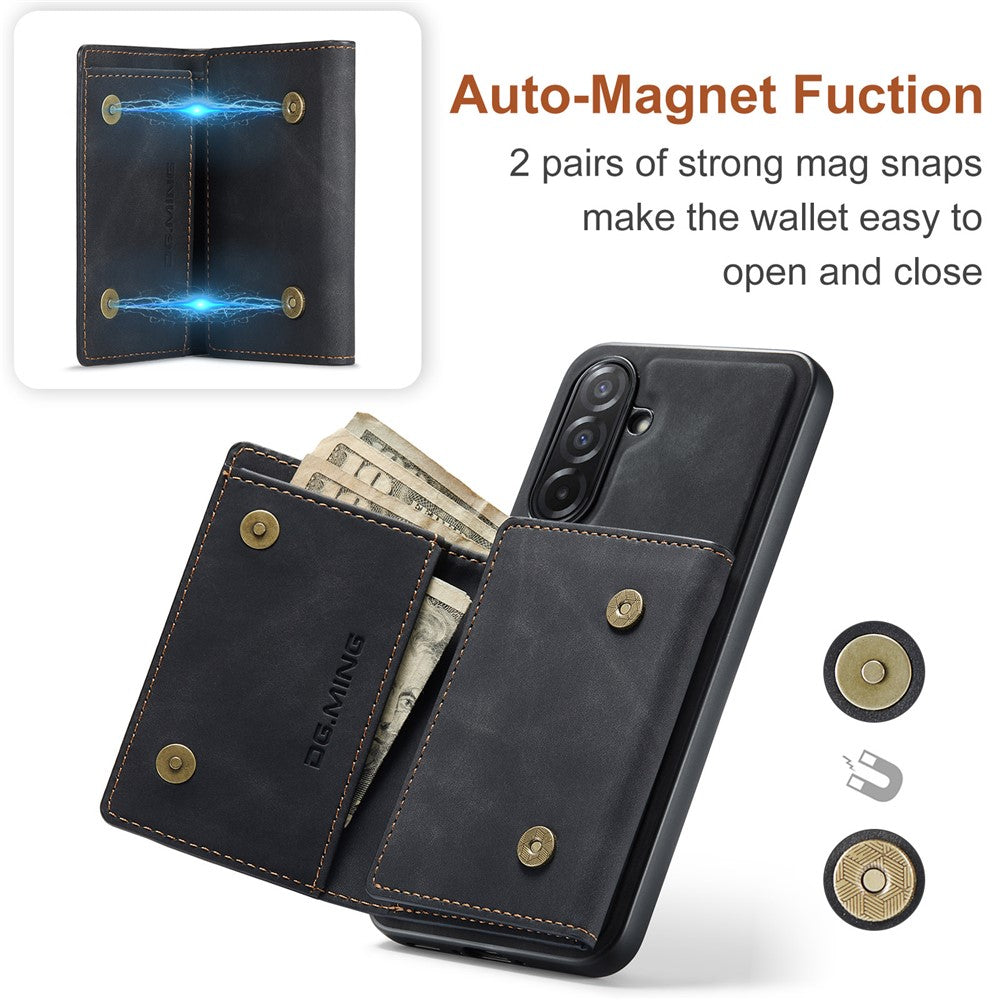 DG.MING M1 Series for Samsung Galaxy A27 5G Phone Case PU + TPU + PC Back Cover with Magnetic Tri-Fold Wallet Kickstand
