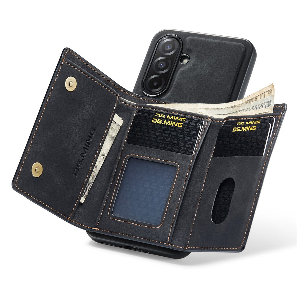 DG.MING M1 Series for Samsung Galaxy A27 5G Phone Case PU + TPU + PC Back Cover with Magnetic Tri-Fold Wallet Kickstand