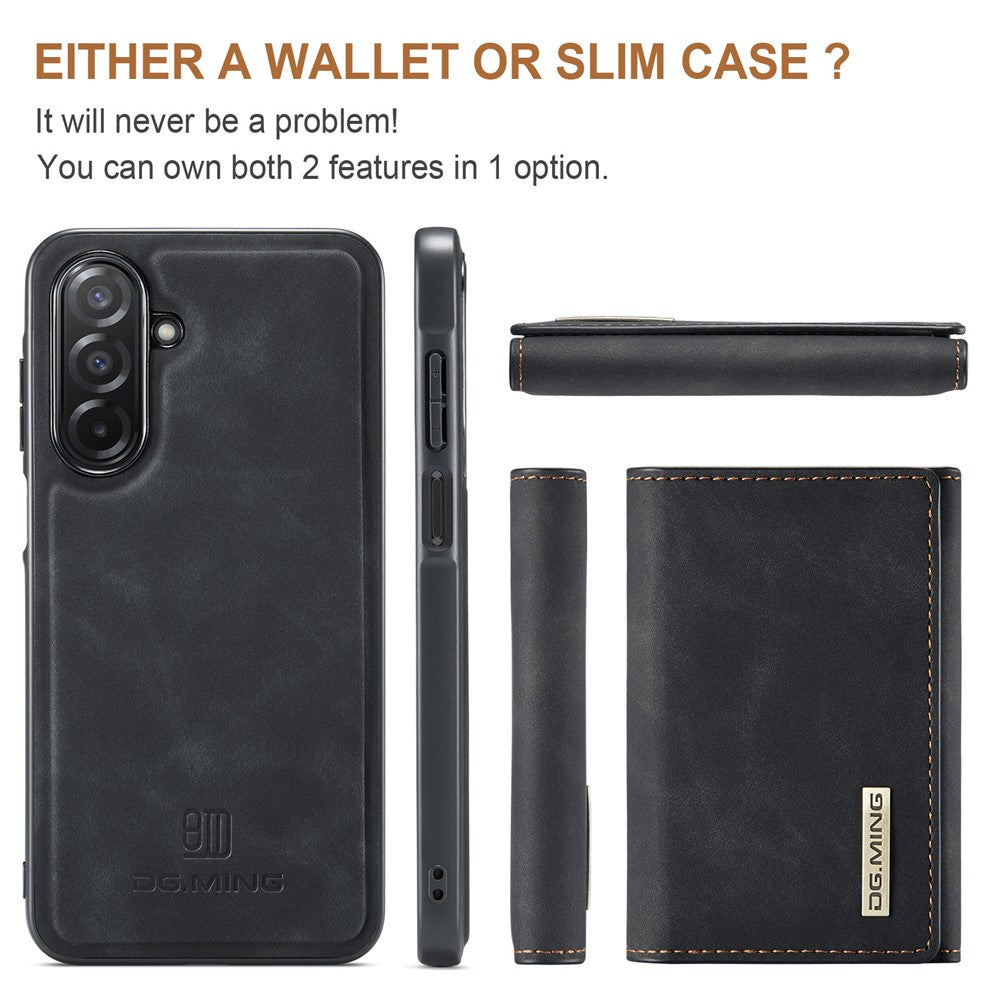 DG.MING M1 Series for Samsung Galaxy A27 5G Phone Case PU + TPU + PC Back Cover with Magnetic Tri-Fold Wallet Kickstand