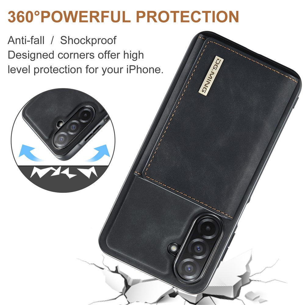 DG.MING M1 Series for Samsung Galaxy A27 5G Phone Case PU + TPU + PC Back Cover with Magnetic Tri-Fold Wallet Kickstand
