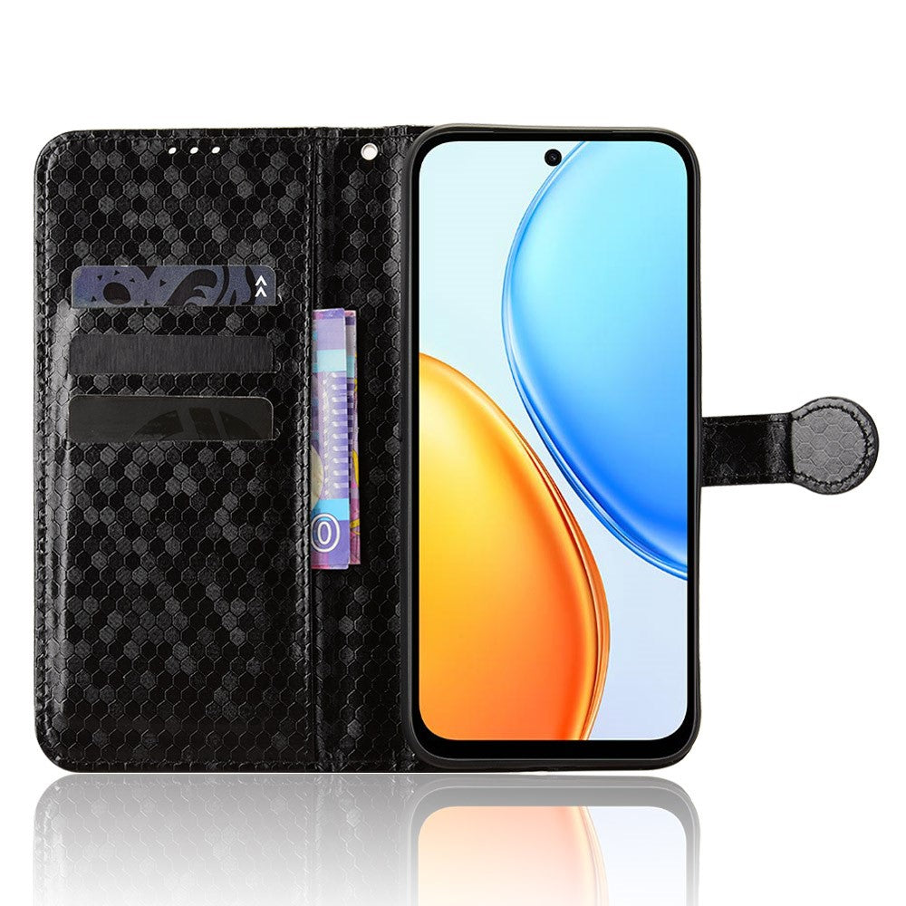For Honor X7e 4G Wallet Case Dot Pattern Imprint PU Leather Phone Cover with Wrist Strap