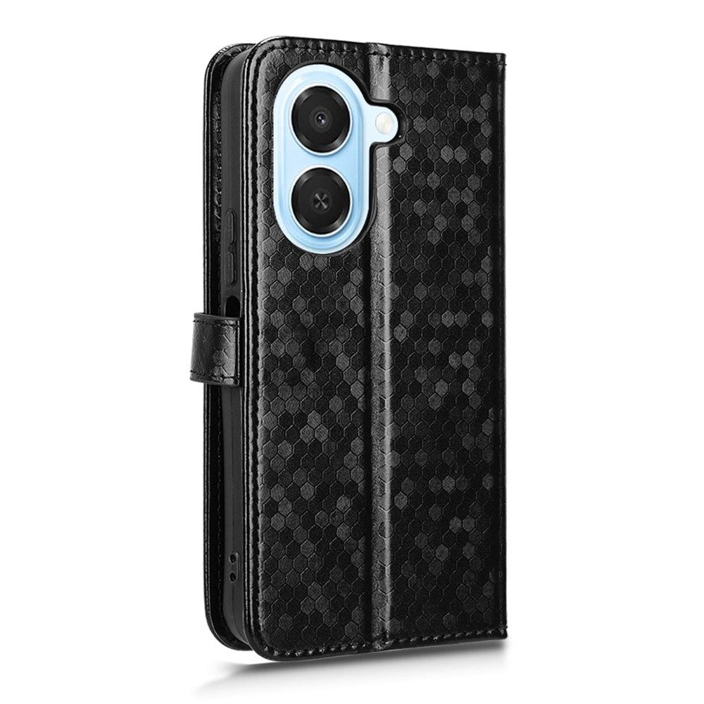 For Honor X7e 4G Wallet Case Dot Pattern Imprint PU Leather Phone Cover with Wrist Strap