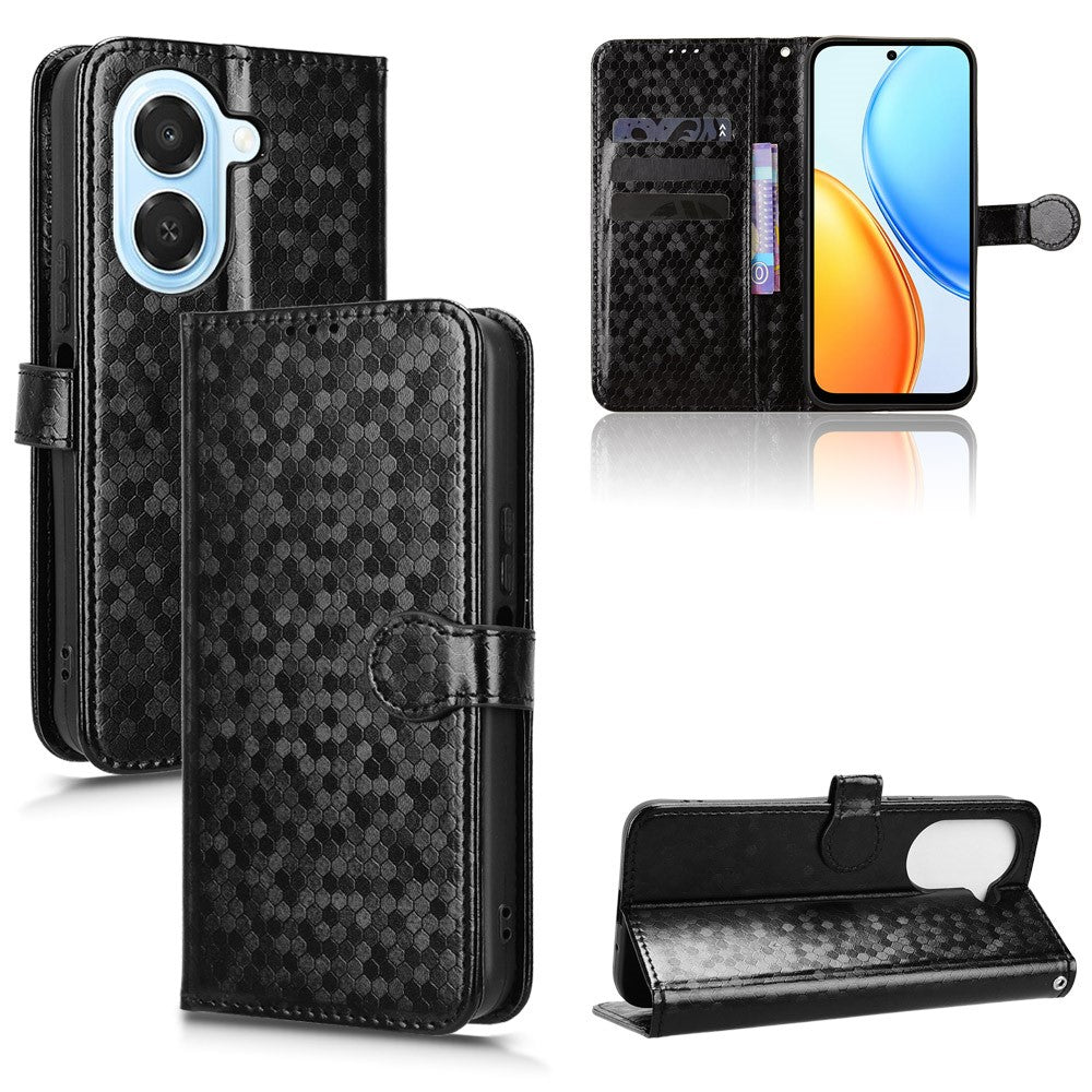 For Honor X7e 4G Wallet Case Dot Pattern Imprint PU Leather Phone Cover with Wrist Strap