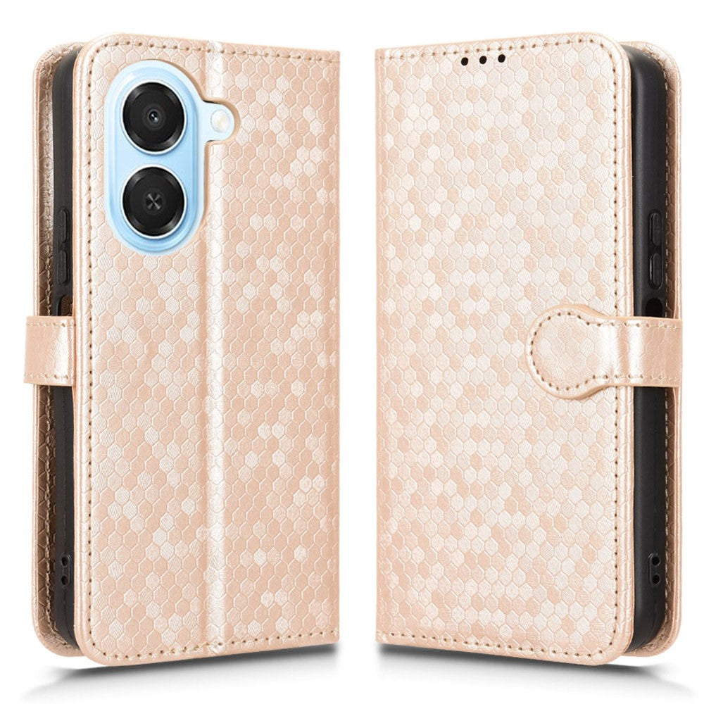For Honor X7e 4G Wallet Case Dot Pattern Imprint PU Leather Phone Cover with Wrist Strap