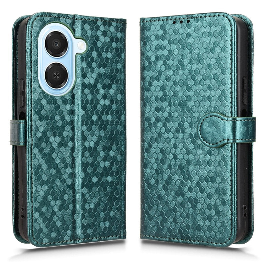 For Honor X7e 4G Wallet Case Dot Pattern Imprint PU Leather Phone Cover with Wrist Strap