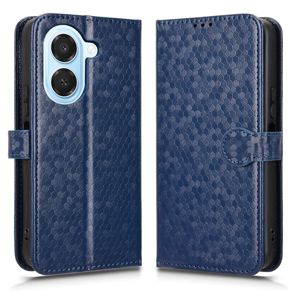 For Honor X7e 4G Wallet Case Dot Pattern Imprint PU Leather Phone Cover with Wrist Strap