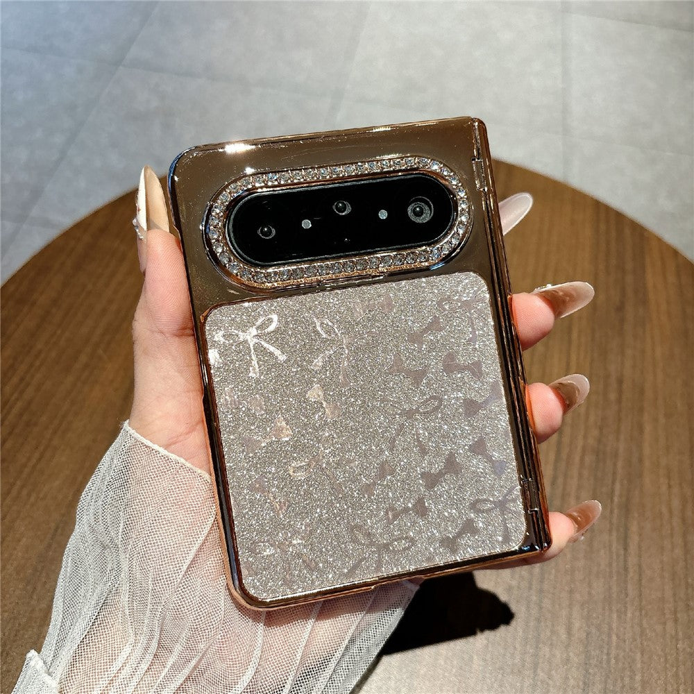 For Huawei Pura X Max Case with Screen Protector Bow Pattern Glitter PC Shockproof Protective Cover