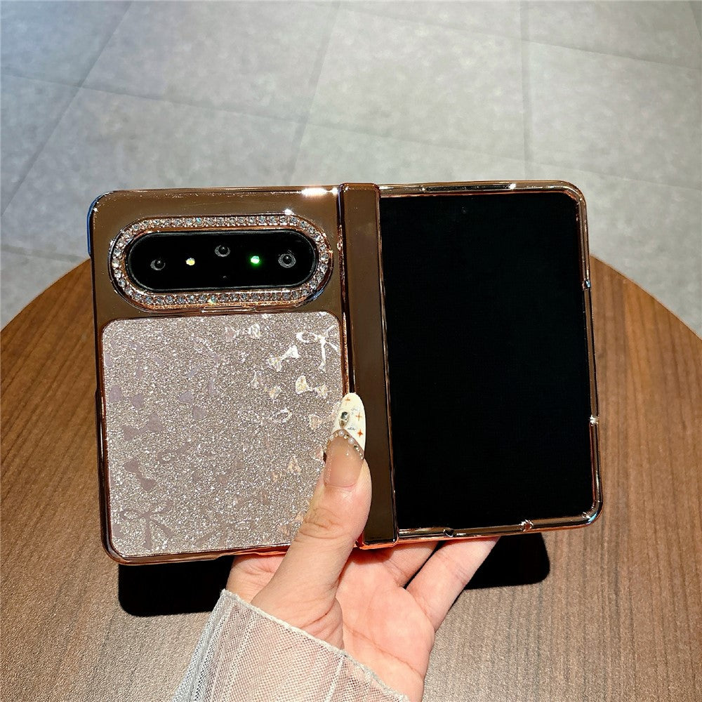 For Huawei Pura X Max Case with Screen Protector Bow Pattern Glitter PC Shockproof Protective Cover
