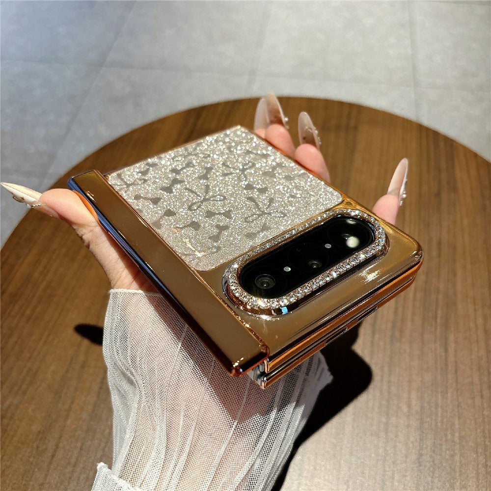 For Huawei Pura X Max Case with Screen Protector Bow Pattern Glitter PC Shockproof Protective Cover