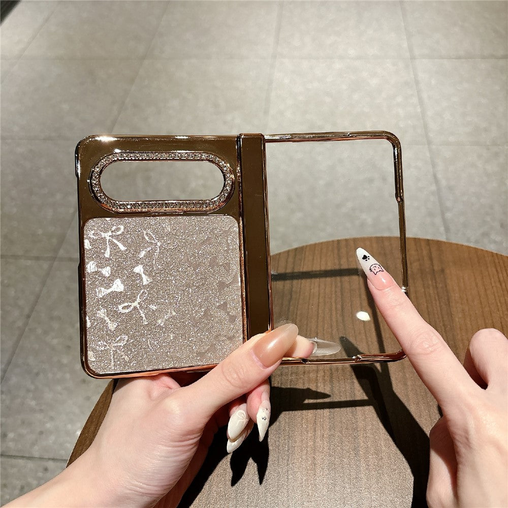 For Huawei Pura X Max Case with Screen Protector Bow Pattern Glitter PC Shockproof Protective Cover
