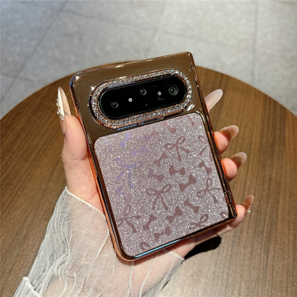 For Huawei Pura X Max Case with Screen Protector Bow Pattern Glitter PC Shockproof Protective Cover