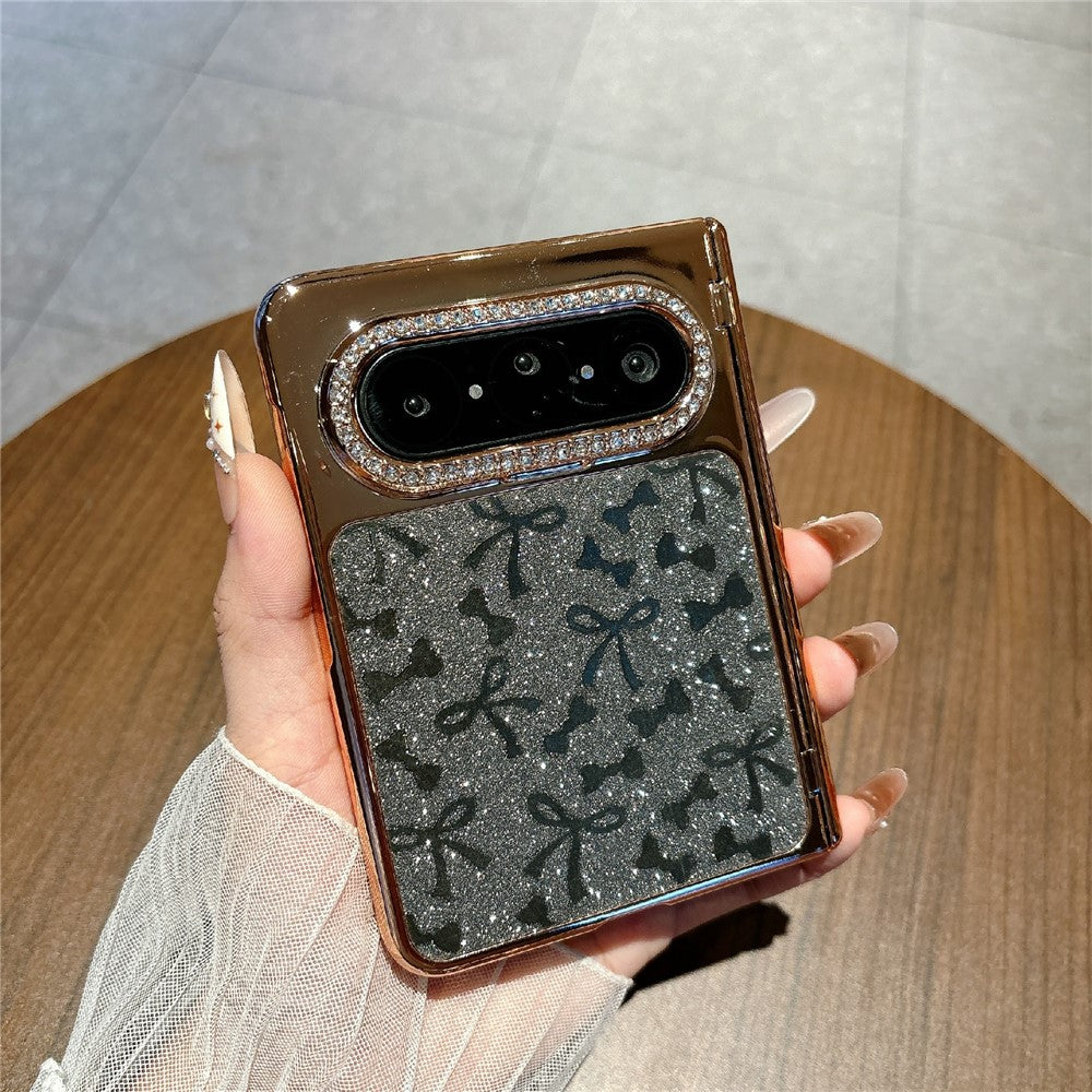 For Huawei Pura X Max Case with Screen Protector Bow Pattern Glitter PC Shockproof Protective Cover