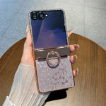 For Samsung Galaxy Z Flip7 5G Case with Ring Holder Kickstand Bow Design Glitter PC Phone Cover