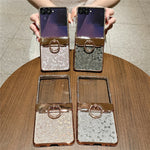 For Samsung Galaxy Z Flip7 5G Case with Ring Holder Kickstand Bow Design Glitter PC Phone Cover