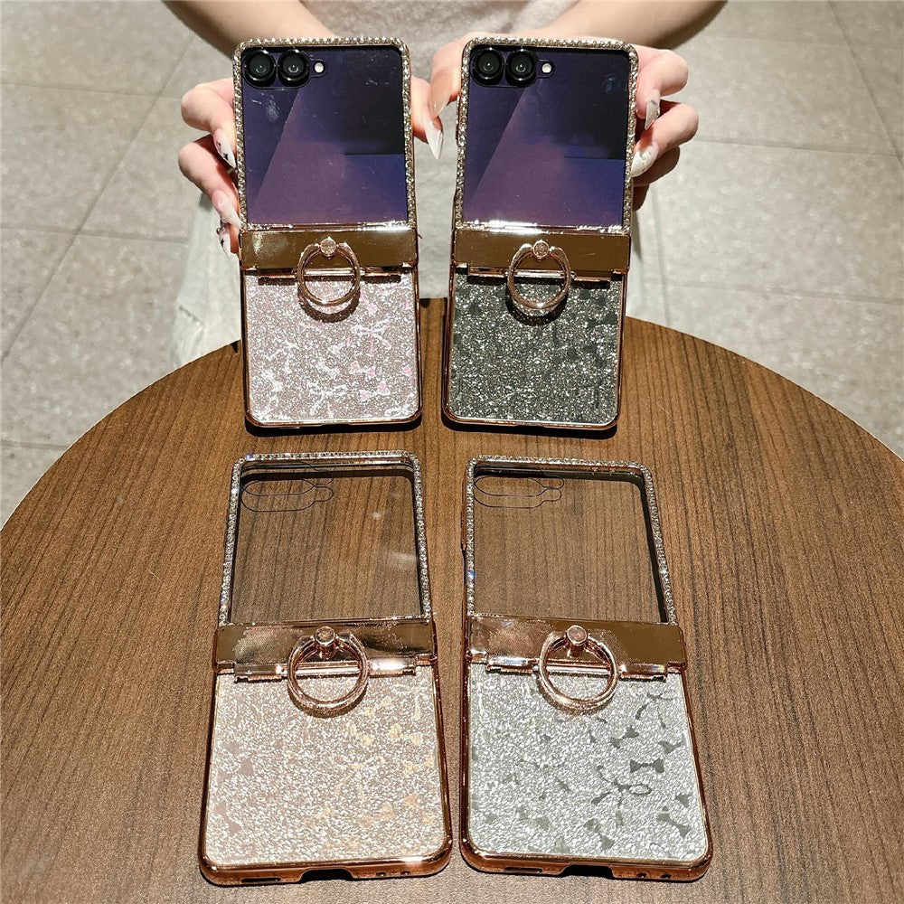 For Samsung Galaxy Z Flip7 5G Case with Ring Holder Kickstand Bow Design Glitter PC Phone Cover