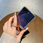For Samsung Galaxy Z Flip7 5G Case with Ring Holder Kickstand Bow Design Glitter PC Phone Cover
