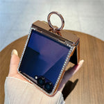 For Samsung Galaxy Z Flip7 5G Case with Ring Holder Kickstand Bow Design Glitter PC Phone Cover