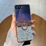 For Samsung Galaxy Z Flip7 5G Case with Ring Holder Kickstand Bow Design Glitter PC Phone Cover