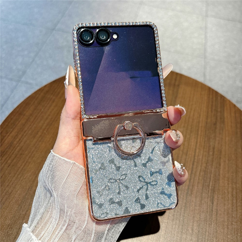 For Samsung Galaxy Z Flip7 5G Case with Ring Holder Kickstand Bow Design Glitter PC Phone Cover