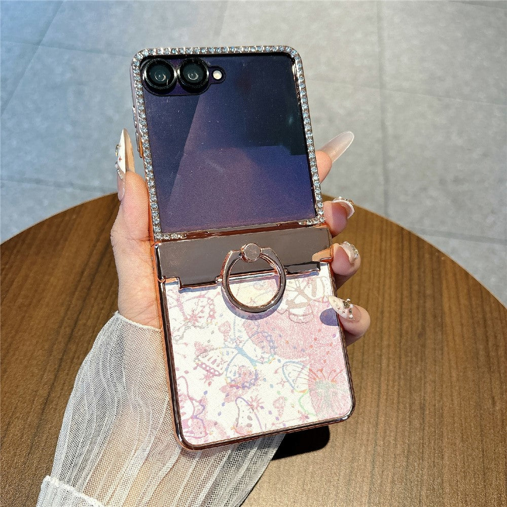 For Samsung Galaxy Z Flip7 5G Case Butterfly Pattern PC Protective Cover with Ring Kickstand