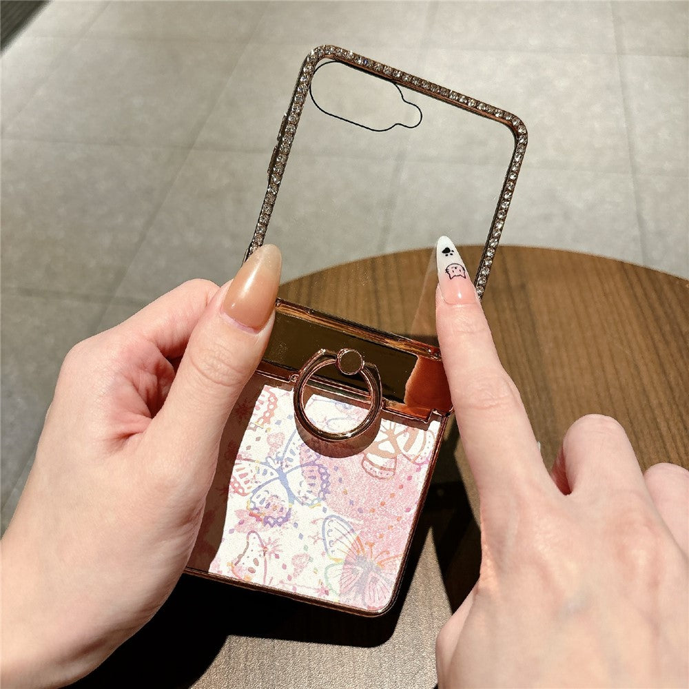 For Samsung Galaxy Z Flip7 5G Case Butterfly Pattern PC Protective Cover with Ring Kickstand