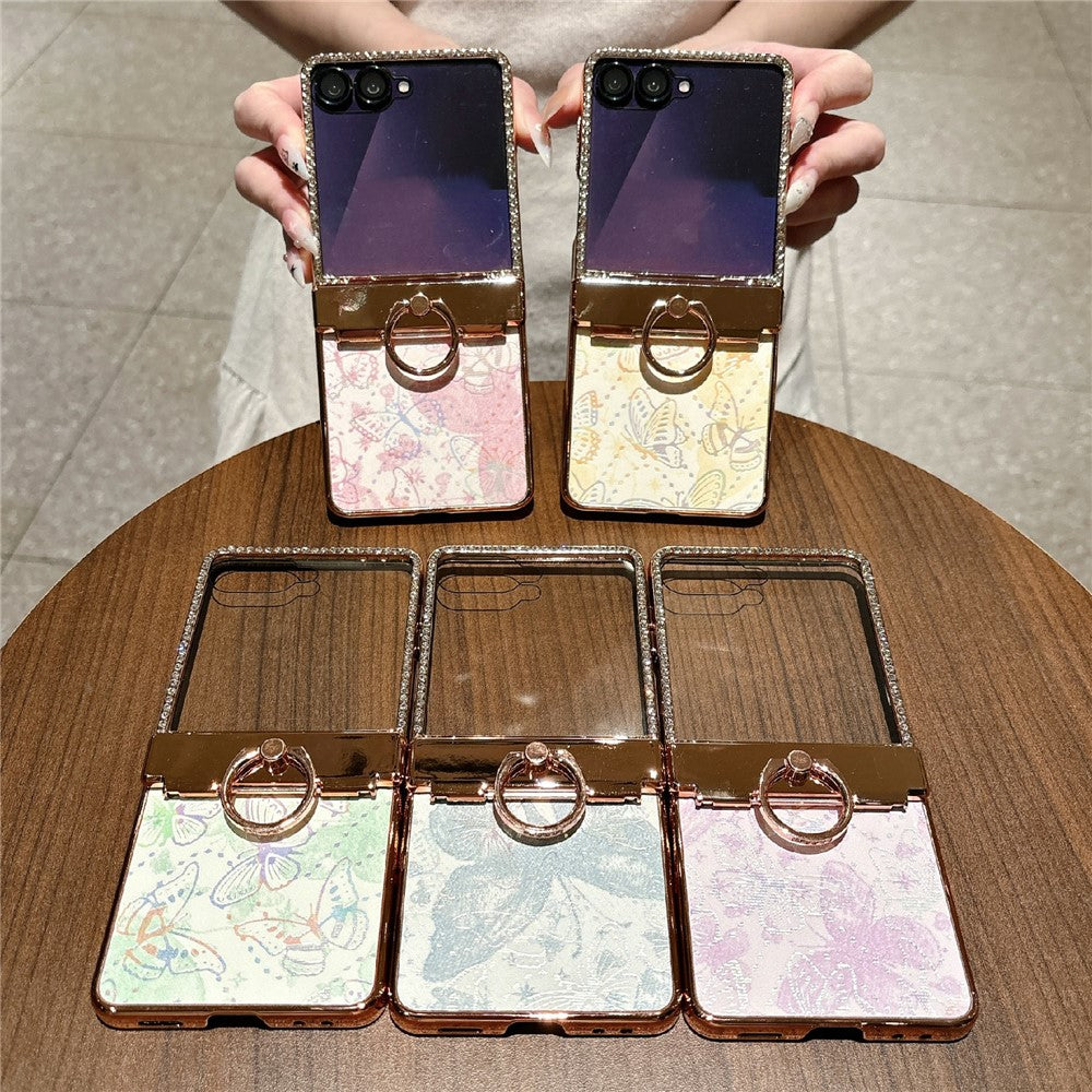 For Samsung Galaxy Z Flip7 5G Case Butterfly Pattern PC Protective Cover with Ring Kickstand