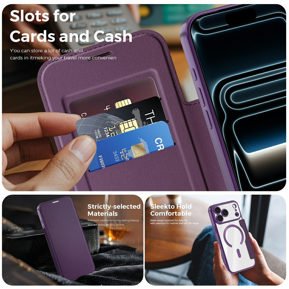 Til iPhone 18 Pro Max Magnetisk Etui RFID Blokerende Kortholder Læder Telefoncover med Linsefilm
