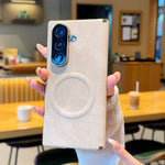 For Samsung Galaxy Z Fold7 5G Magnetic Case Dual Hinge Denim Texture Leather + PC + TPU Phone Cover