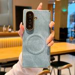 For Samsung Galaxy Z Fold7 5G Magnetic Case Dual Hinge Denim Texture Leather + PC + TPU Phone Cover