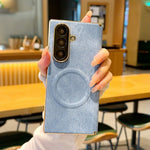 For Samsung Galaxy Z Fold7 5G Magnetic Case Dual Hinge Denim Texture Leather + PC + TPU Phone Cover