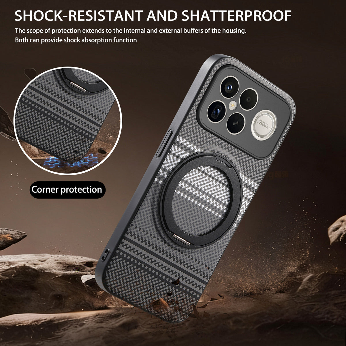 Xiaomi Redmi K90 Pro Max 5G / Xiaomi Poco F8 Ultra magnetisk cover med roterende stativ, PU-læder + TPU-mobilcover