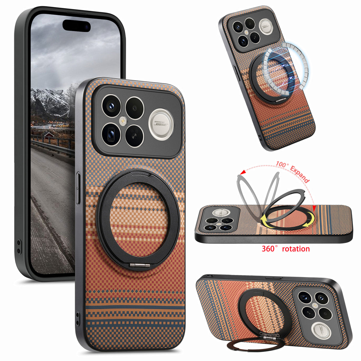 Xiaomi Redmi K90 Pro Max 5G / Xiaomi Poco F8 Ultra magnetisk cover med roterende stativ, PU-læder + TPU-mobilcover
