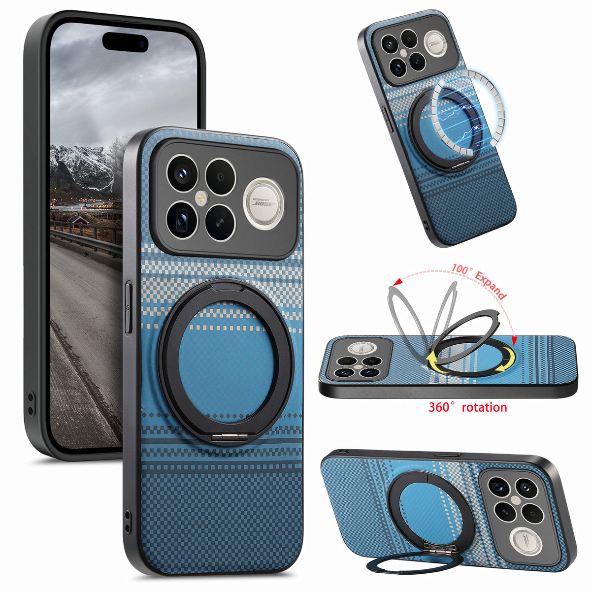 Xiaomi Redmi K90 Pro Max 5G / Xiaomi Poco F8 Ultra magnetisk cover med roterende stativ, PU-læder + TPU-mobilcover