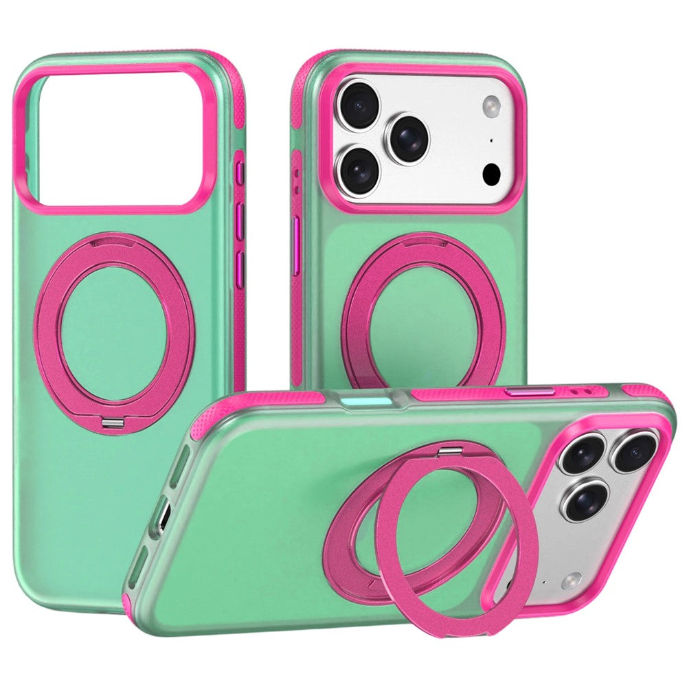 For iPhone 18 Pro / 17 Pro Case with Rotating Magnetic Kickstand Matte PC+TPU+TPE Shockproof Phone Cover