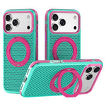 For iPhone 18 Pro / 17 Pro Case Magnetic Kickstand PC+TPU+TPE Honeycomb Cooling Phone Cover
