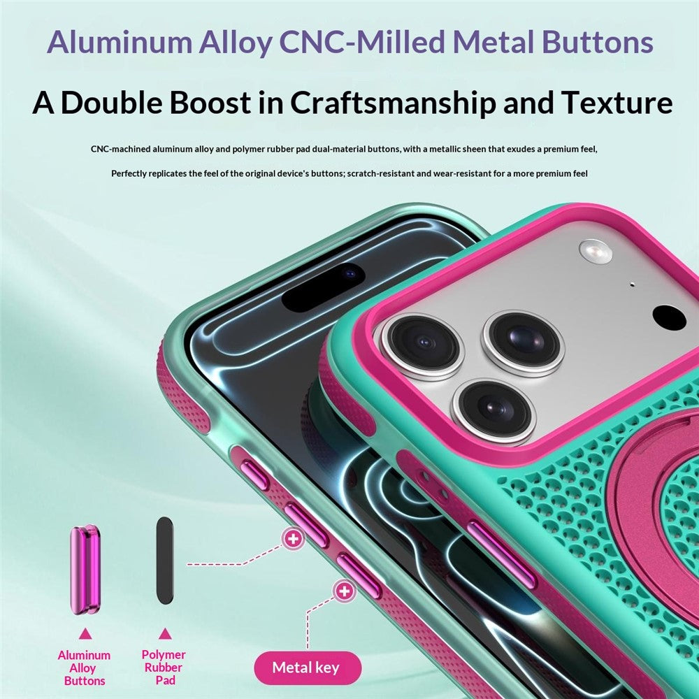 For iPhone 18 Pro / 17 Pro Case Magnetic Kickstand PC+TPU+TPE Honeycomb Cooling Phone Cover