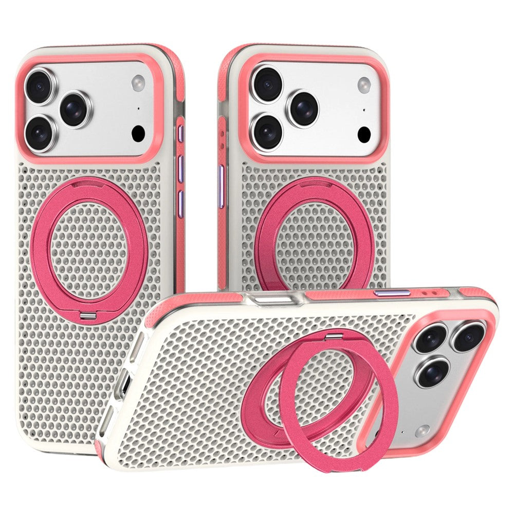 For iPhone 18 Pro / 17 Pro Case Magnetic Kickstand PC+TPU+TPE Honeycomb Cooling Phone Cover