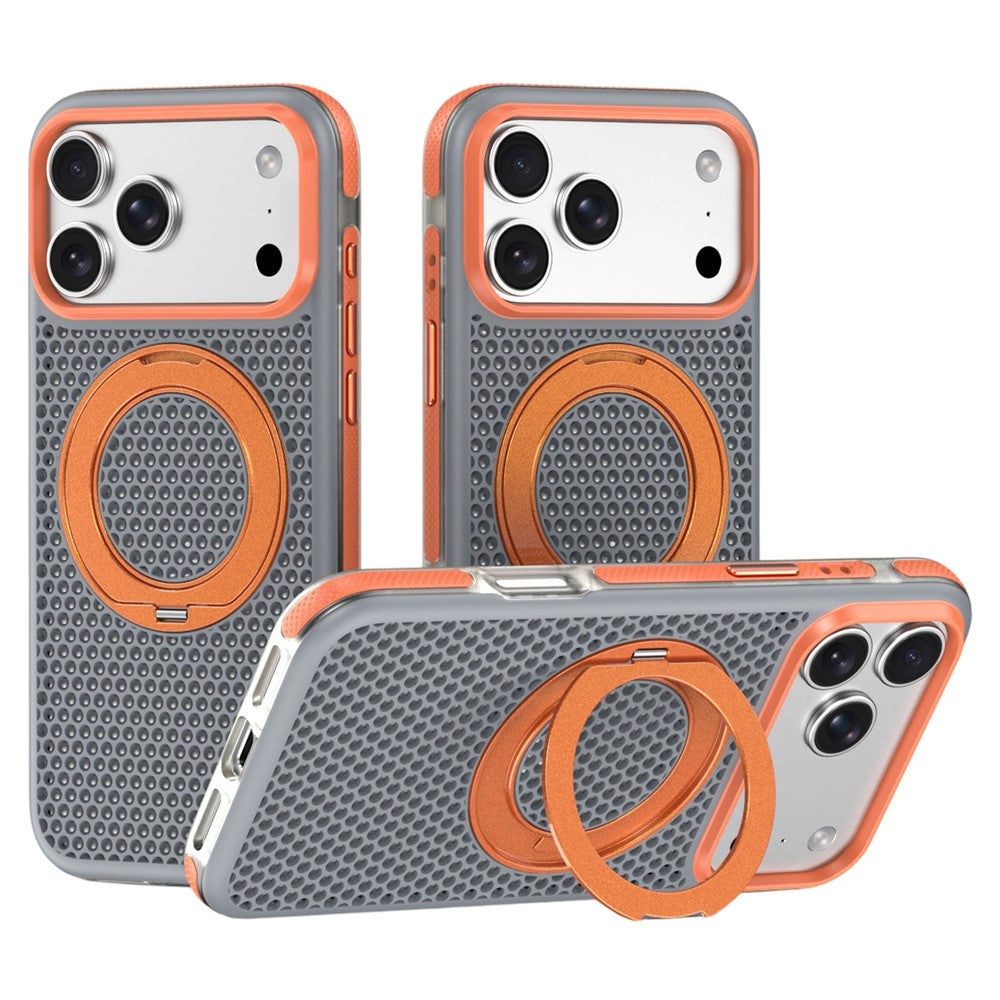 For iPhone 18 Pro / 17 Pro Case Magnetic Kickstand PC+TPU+TPE Honeycomb Cooling Phone Cover