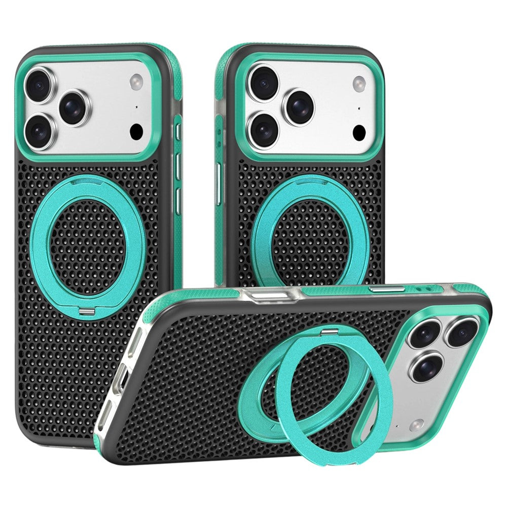 For iPhone 18 Pro / 17 Pro Case Magnetic Kickstand PC+TPU+TPE Honeycomb Cooling Phone Cover